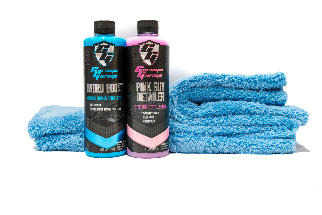 Ceramic Garage Waterlass Wash Kit (Hydro Boost, Pink Guy Detailer, Blue Korean Edgeless Towels 5 Pack)